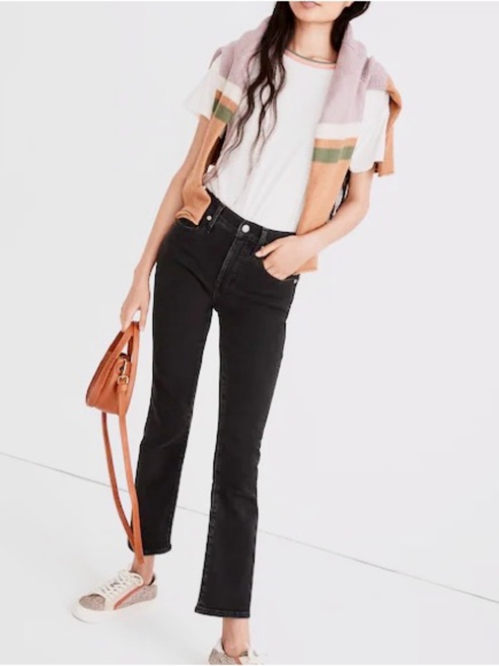 Madewell Cali Demi Boot Jeans Black Wash Sz 27 High Rise Kick Flare Stretch EUC
